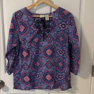 Caribbean Joe Paisley Blouse in Blue and Pink